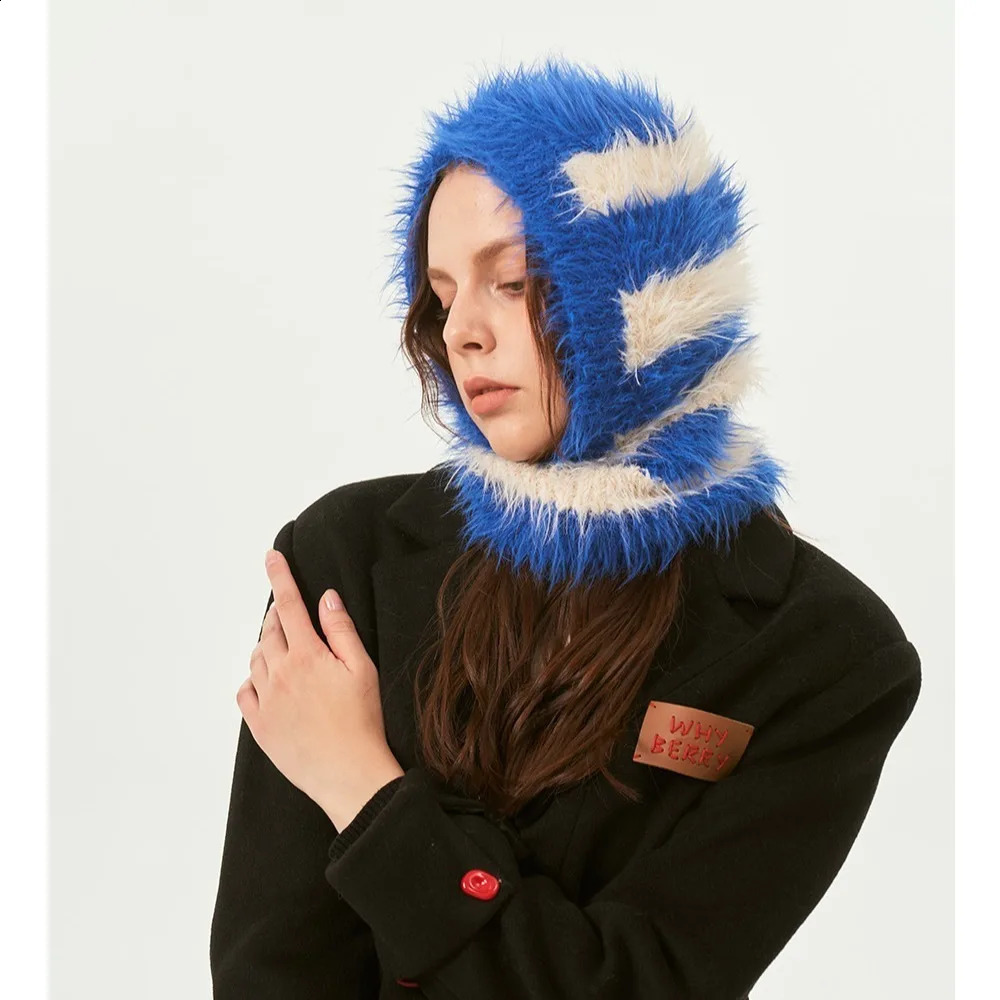 Striped Knitted Hat Warm Thicken Balaclava Hat Ear Protection Wool Hat Outdoor 250808