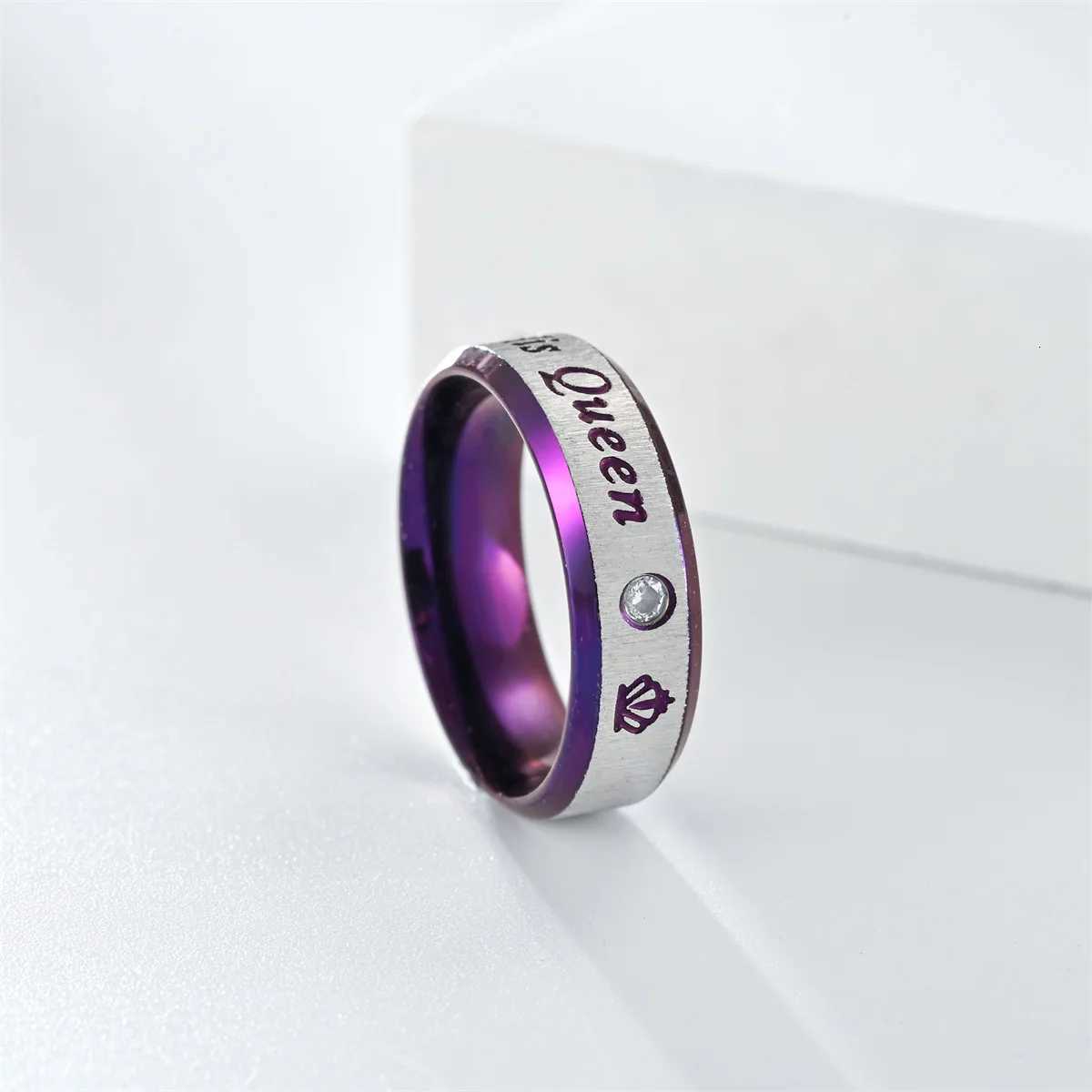 Fashion Stainless Steel Couple Rings Her King His Queen Promise Rings For Men Women With Zircon Anniversary Wedding Band Jewelry W250812