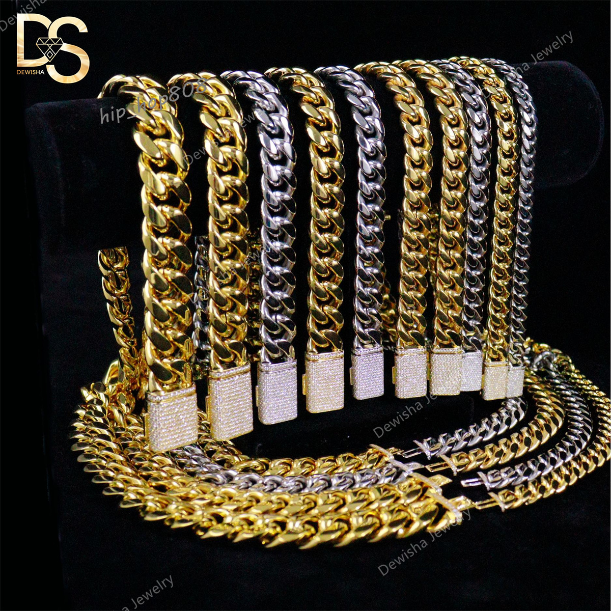 Wholesale Men Chunky Miami Cuban Chain 8/10/12/14/16/18mm White Gold Plated Iced Out Moissanite Bails Bracelet and Necklace