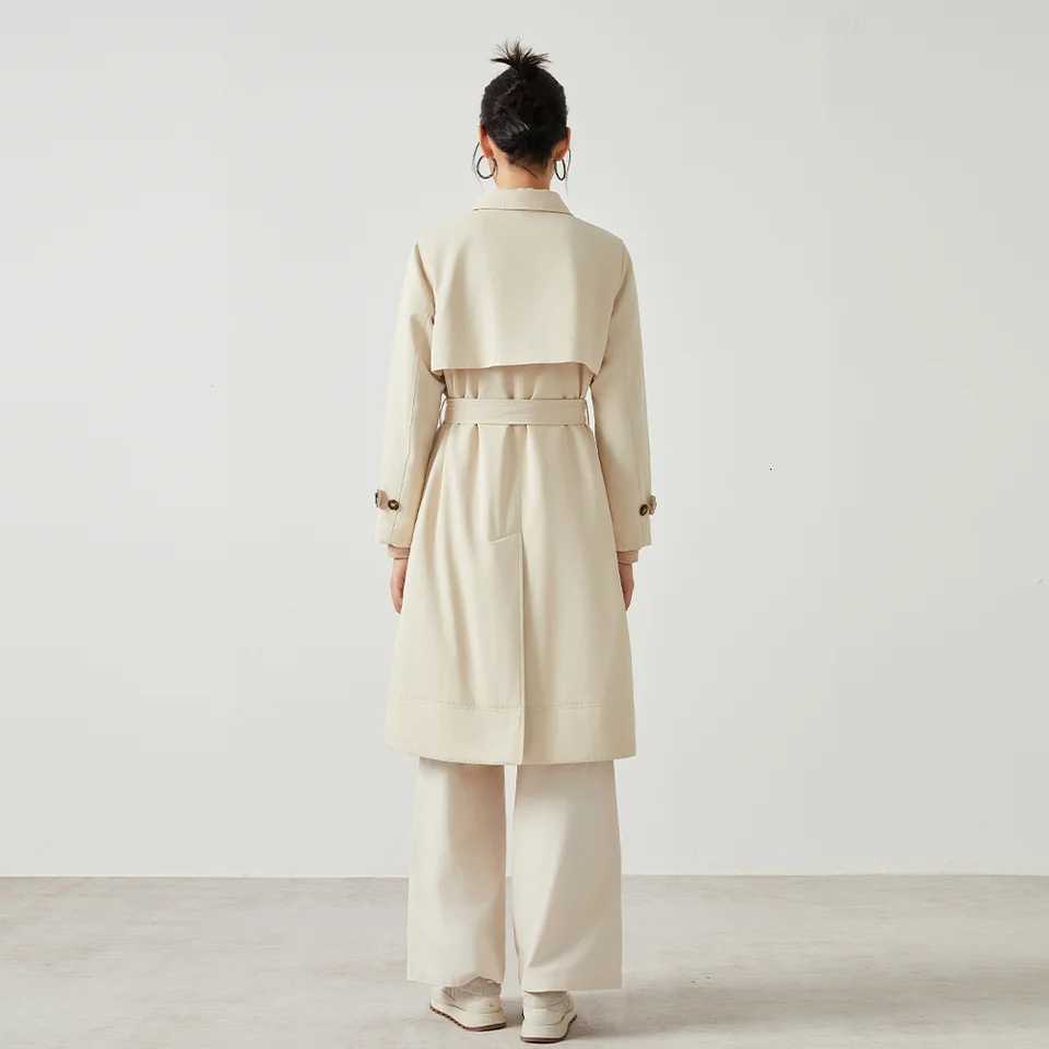 50% Cotton Windbreaker Womens Clothing Autumn Ladies Long Trench Coat Z250813