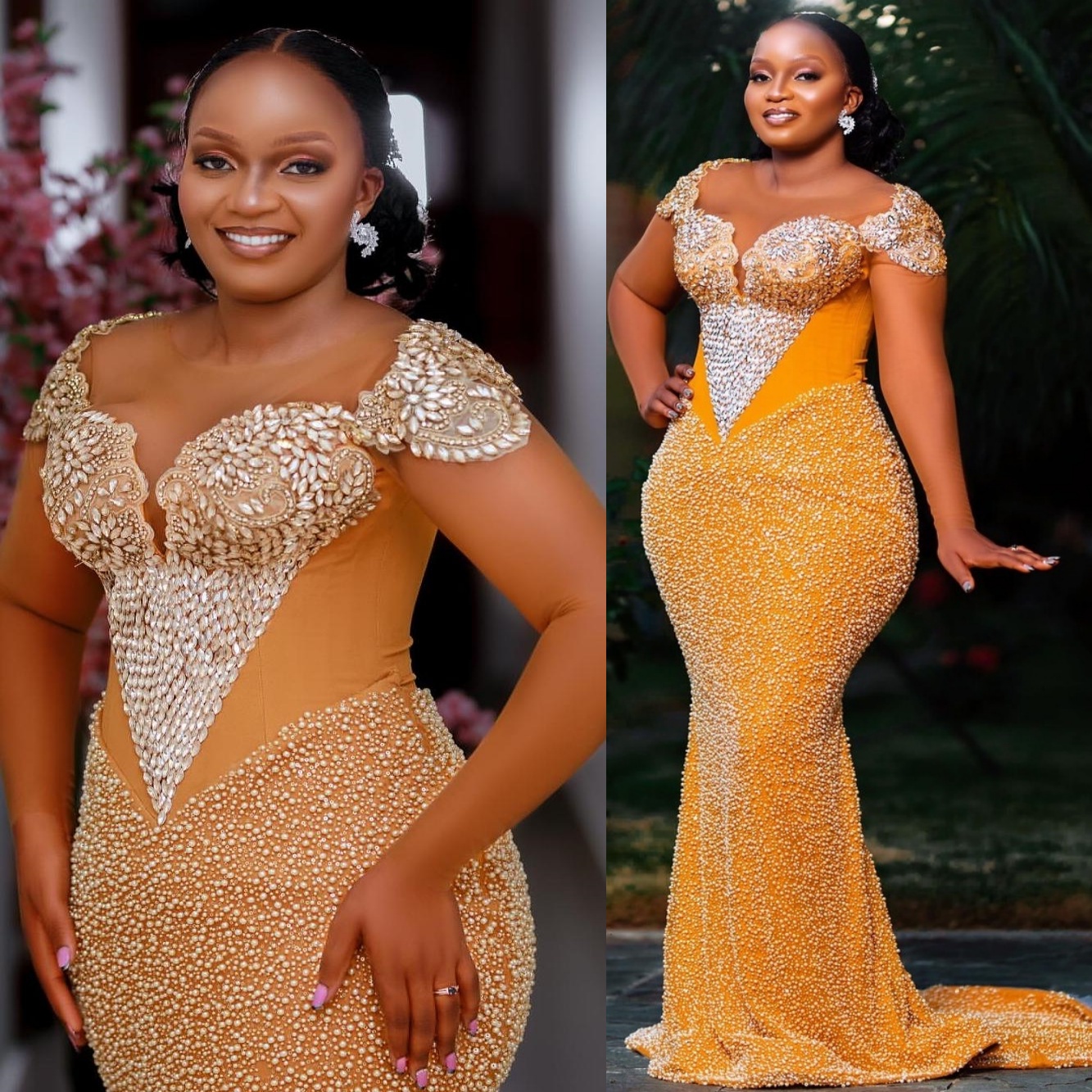Mermaid Yellow Prom Dresses 2025 Crystals Beaded Sheer Neck Sparkly Evening Formal Party Second Birthday Engagement Gowns Plus Size Dress For Special 