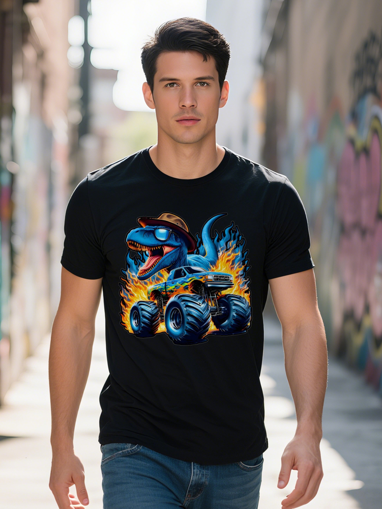 Men S Dinosaur T-Shirt Crew Neck Casual Summer Tee with Animal Print Slight Stretch Knit Fabric Regular Fit e5cee