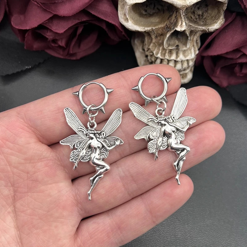Punk Vintage Butterfly Fairy Angel Earrings Grunge Ladies Anime Jewelry Y2k Aesthetic Accessories Goth Gothic Accessories 250812