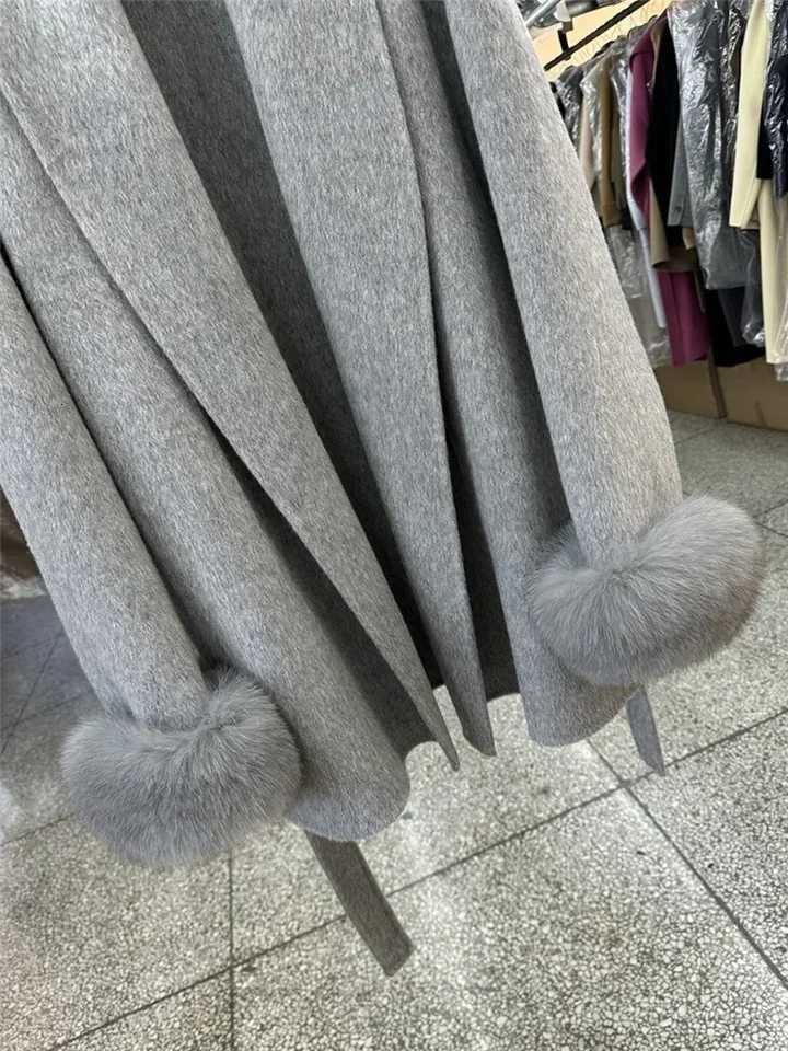 New Natural Fur Thick Double-sided Wool Coat Female Short Autumn Winter Loose Lace-up Woolen Coats Women Fashion Overcoats Z250813