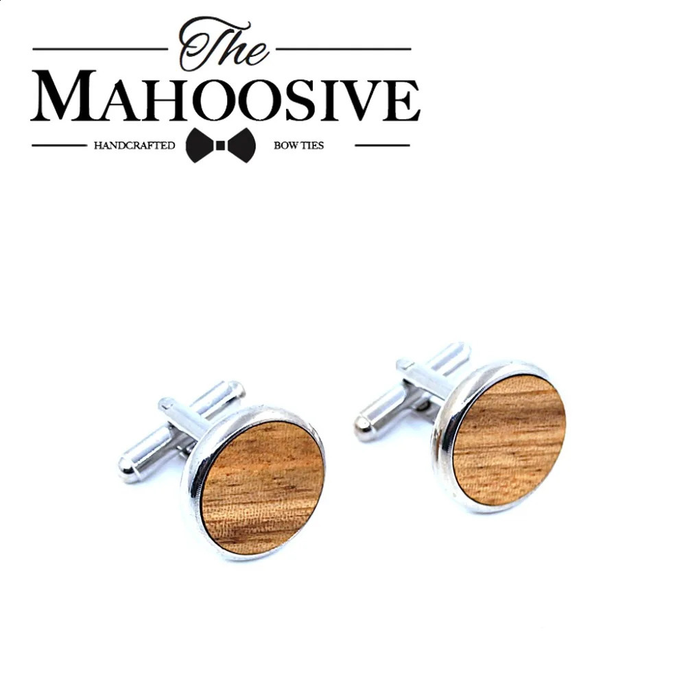 MAHOOSIVE Wooden Cufflinks Wedding Groom Round Zebra wood Cufflinks For Mens shirt accessories Casual Cuff Link mancuernas 250812