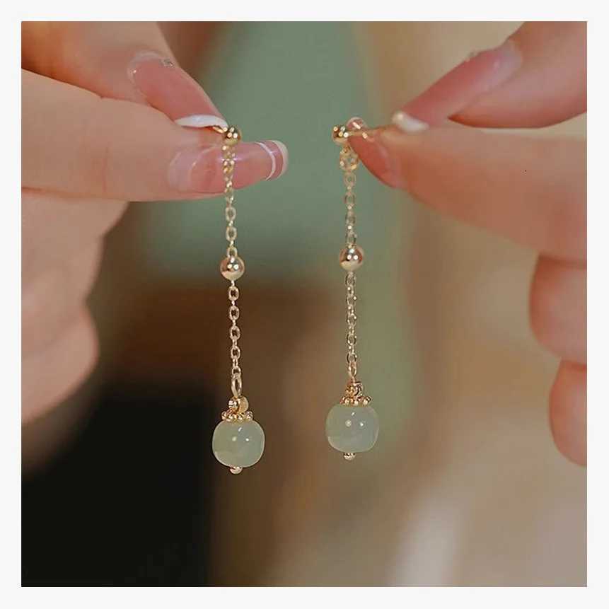 Imitation Hetian Jade Pearl Drop Earrings Ancient Chinese Style Hanfu Cosplay Accessories Ethnic Fashion Jewelry For Women Girls Y250812