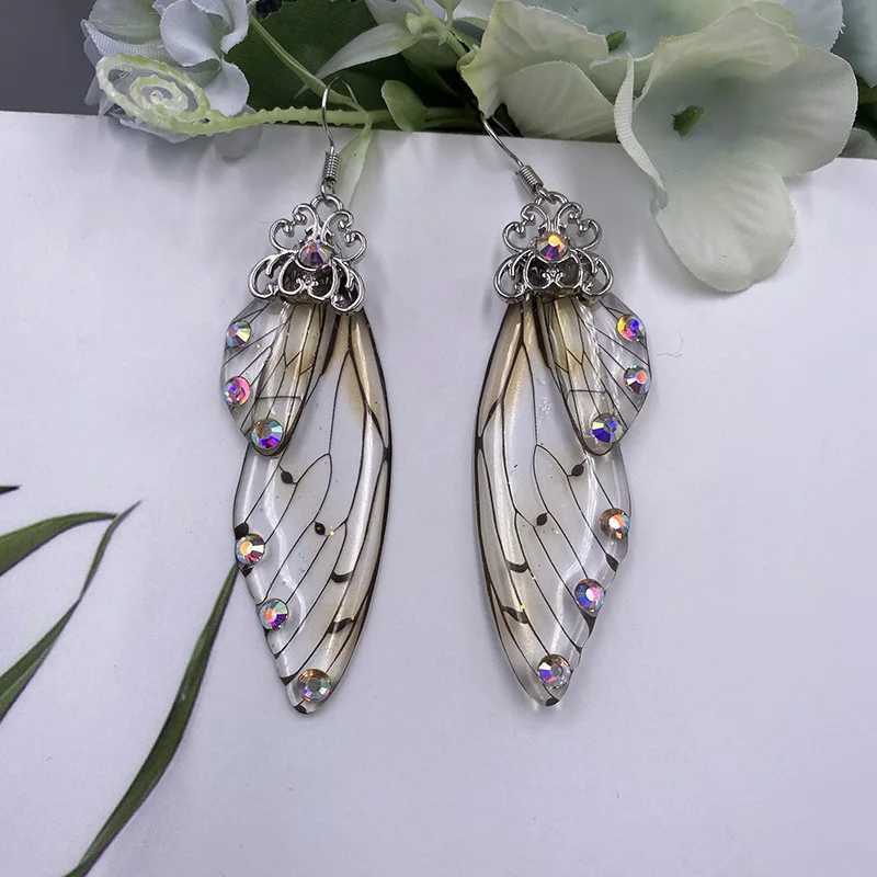 New Handmade Fairy Simulation Wing Earrings Insect Butterfly Wing Drop Earrings Foil Rhinestone Earrings Romantic Bridal Jewelry Y250812