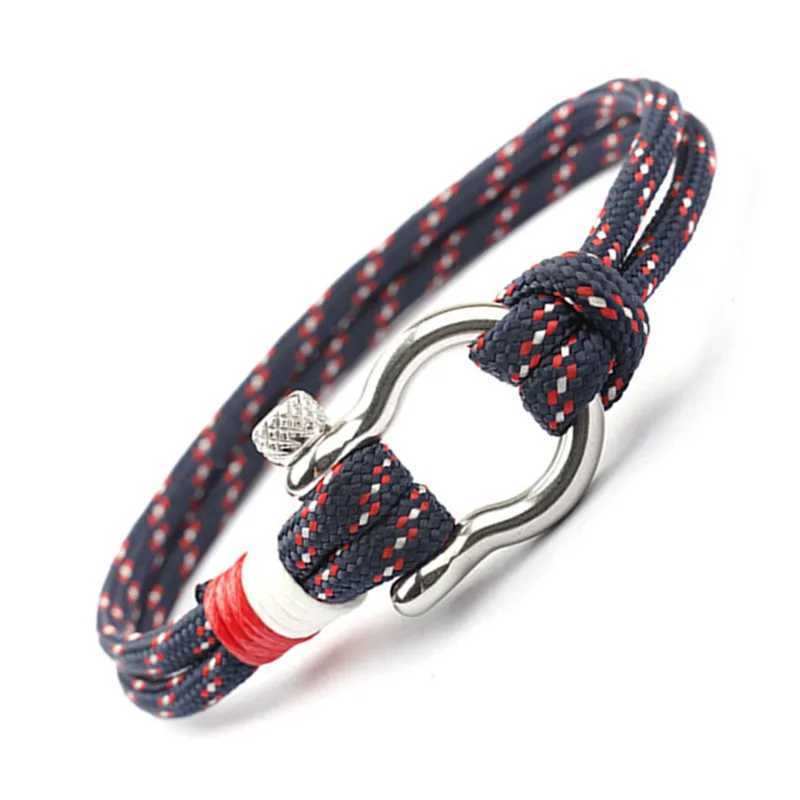 Navy Style Sport Camping Parachute Cord Survival Bracelet Men Stainless Steel Shackle Buckle Jewelry Mens BraceletXJ250813