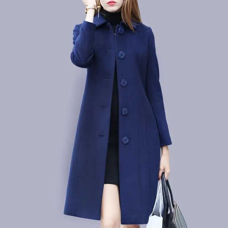 Spring New Long Sleeve Woolen Coat Female Solid Color Slim Medium Long Cardigan British Style Autumn Winter Woolen Coat Z250813