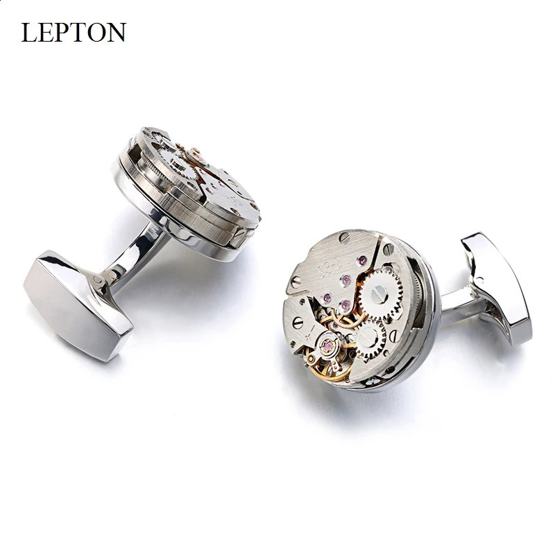Lepton Watch Movement Cufflinks For Mens Immovable Steampunk Gear Watch Mechanism Cuff Links Men Business Shirt Cuffs Cufflink 250812