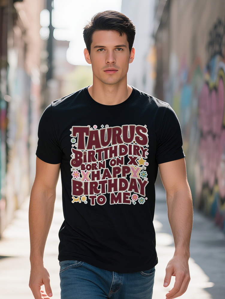 Men S Casual Crew Neck T-Shirt Knit Fabric Regular Fit with Colorful Taurus Birthday Print Summer Ideal Gift for 17292