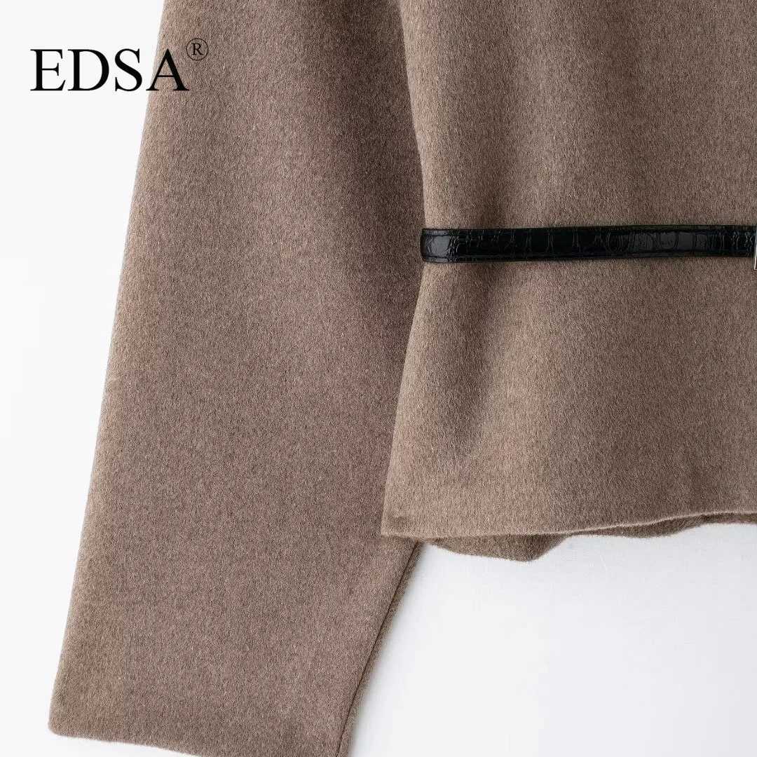 EDSA Women Soft Belted Jacket Wrap V-neck Long Sleeves New Elegant Lady Commute Outerwear for Women Z250813