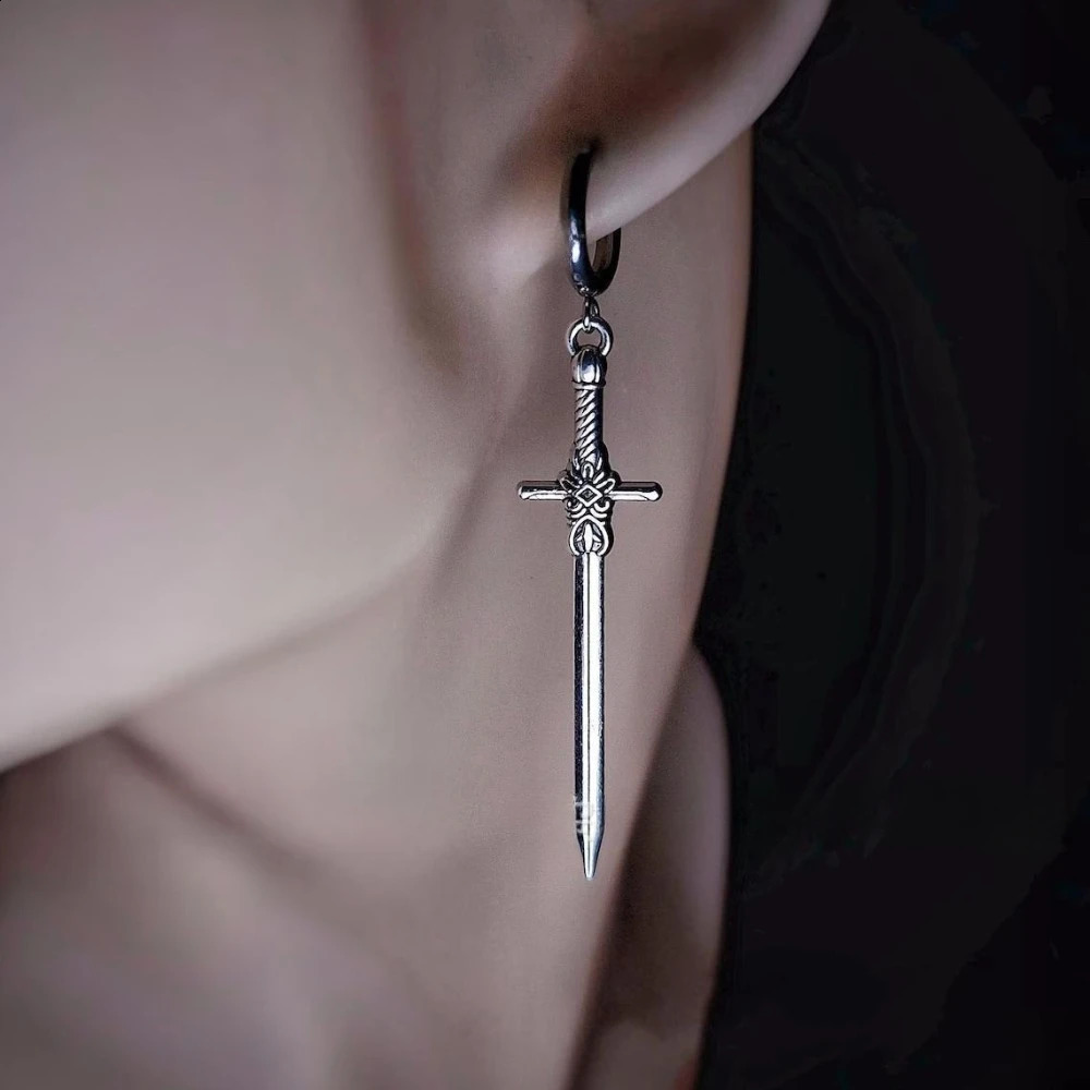 Personality n Punk Goth Style Sword Drop Dangle Earrings for Men Trend Hip Hop Rock Party Jewelry Y2K Accessories 250812