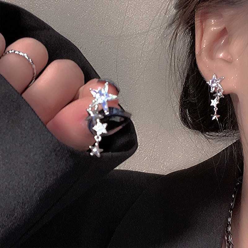 Shiny Zircon Star Tassel Earrings Women Korean Cute Elegant Pentagram Drop Earring Y2K Jewelry Wedding Y250812