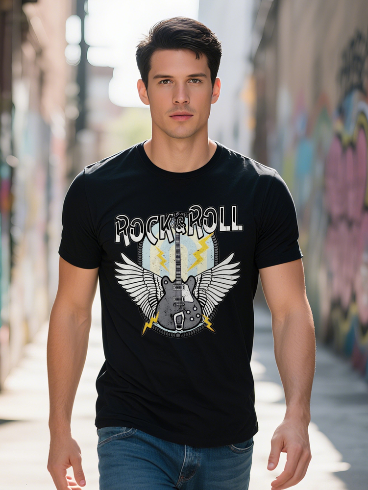 Easy Care Men s Casual Crew Neck T Shirt with Vintage Rock Band Graphic Ideal Summer Gift for Him