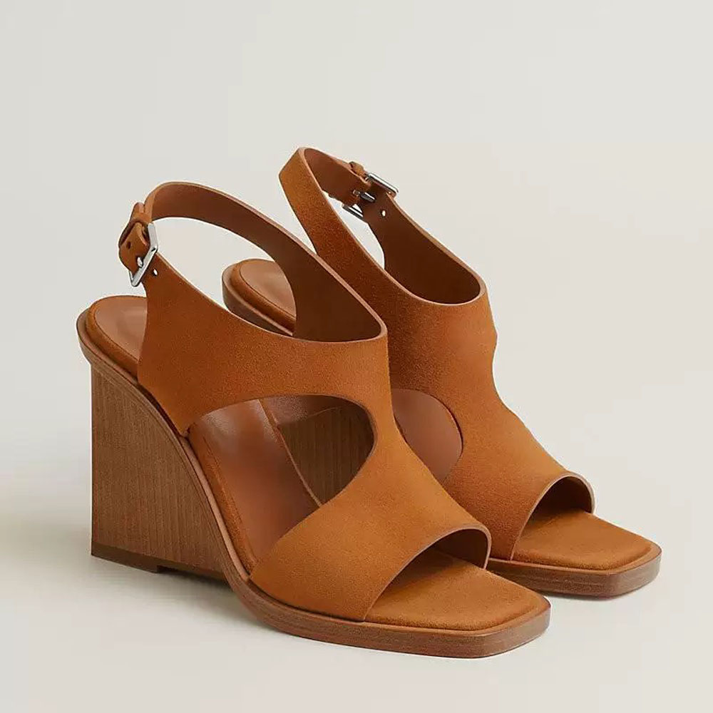 Top quality NEW Wedge Sandals high-quality Genuine Leather Women Gladiator Sandal Women summer Square toe High heel Size 35-42 Bring box