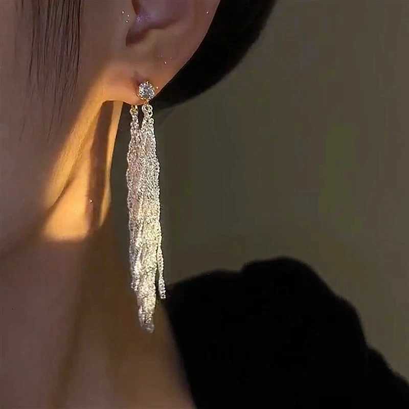 New Trend Zircon Long Waterfall Chain Tassel Earrings for Women Elegant Delicate Temperament Ladies Wedding Party Premium Gift Y250812
