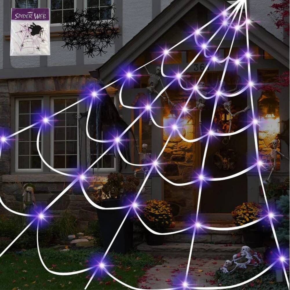 Halloween Up Web 8 Modes Spider Net Lights 250 LEDs Decorative Spiderweb Light for Garden Yard ddmynov