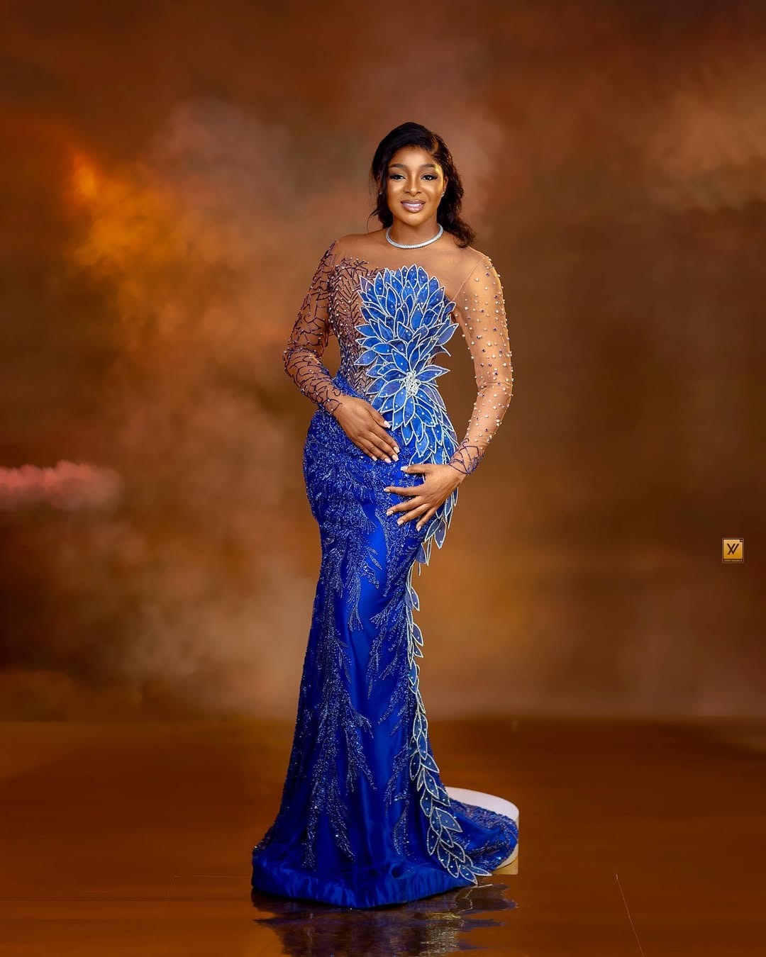 Aso Ebi Plus Size Royal Blue Prom Dress 2025 Evening Dresses For Special Occasions Sheer Neck Beaded Lace Long Sleeves Birthday Dress Second Reception