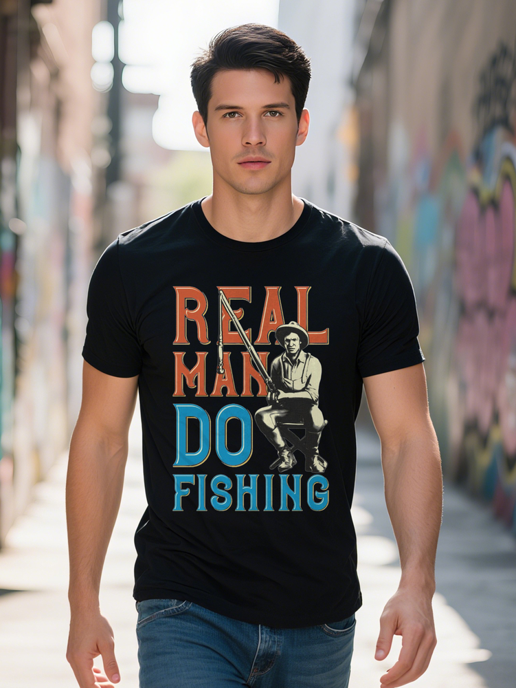 Men s Casual Crew Neck T Shirt with REAL Man DO FISHING Graphic Print Black Lightweight Summer Essential Perfect dde70