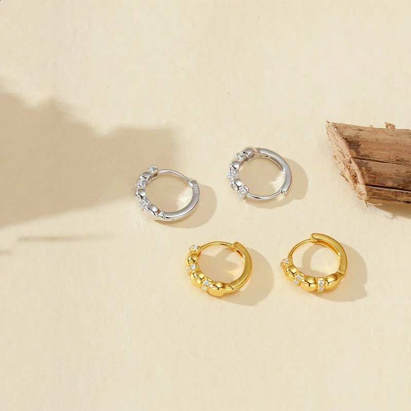 WANTME 925 Sterling Silver Fashion Simple Geometric Dimensional Ball Hoop Earrings for Women French Punk Gothic Jewelry 250812