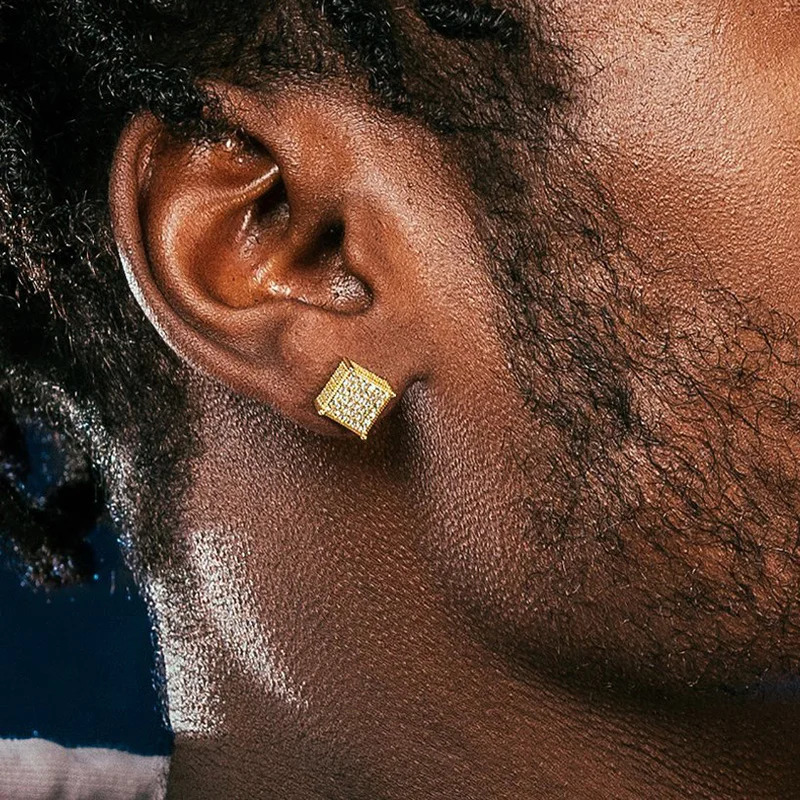 Men Stud Earrings Homme Hip Hop Rock Gold Color Bling Iced Out AA Zircon Screw Ear Piercings Fashion Jewelry OHE153 250812