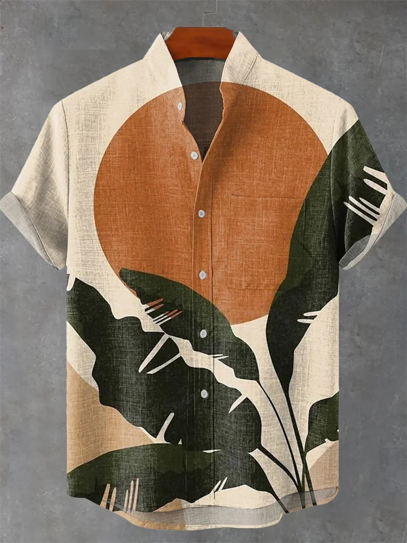 Mens Linen Short Sleeved Tiger Shirt With Summer Casual Octopus Pattern Print Fashionable Clothing Camisa Hombre Top 250808