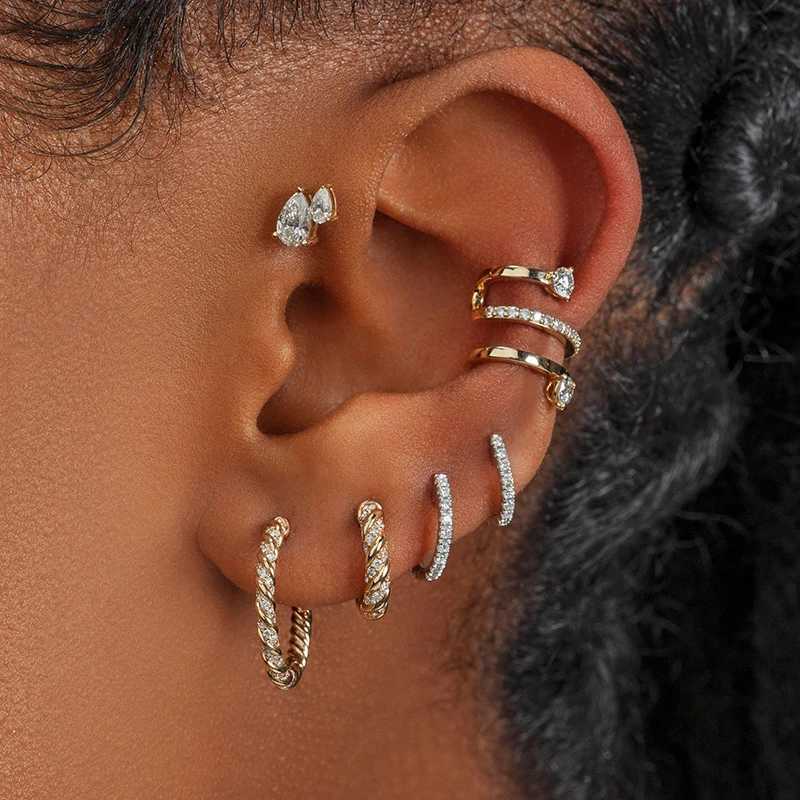 TIANDE Fine Water Drop Stud Earrings for Women Gold Plated CZ Piercing Straight Needle Earrings Woman Fashion Jewelry Y250812
