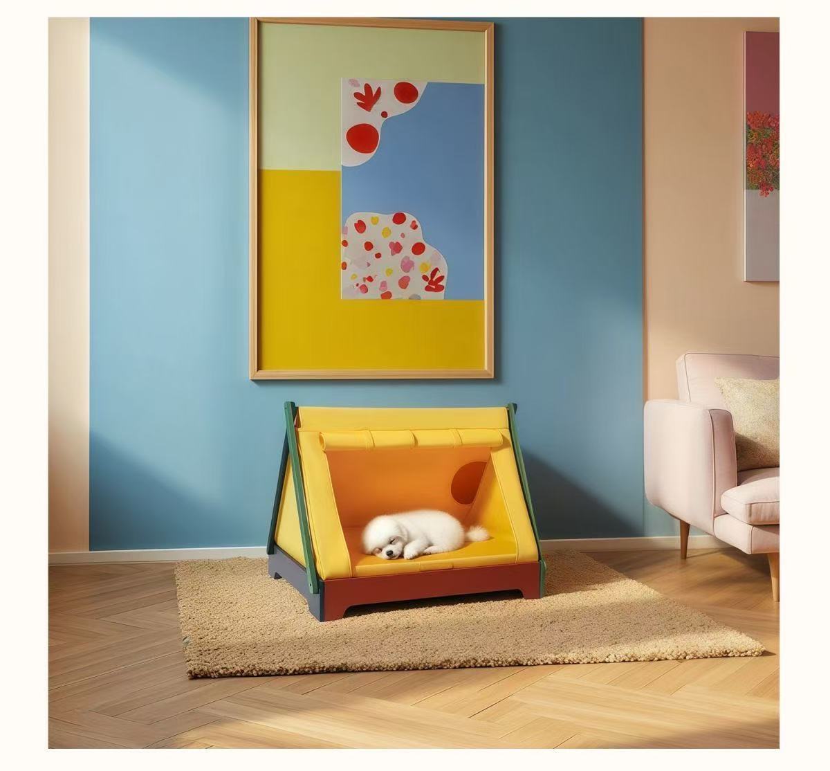 Solid wood pet tent house, new Chinese-style, detachable and washable, all-season suitable dog bed, small and medium-sized dog bed, indoor cat bed