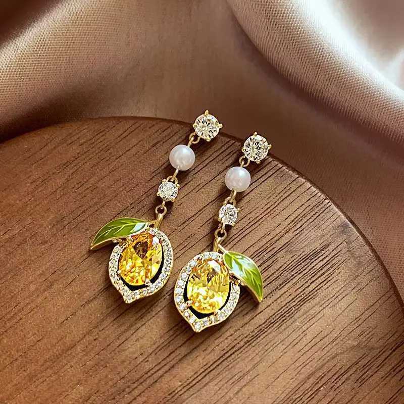 Exquisite Yellow Zircon Lemon Earrings For Women Fashion Personalized Daily Accessory Party Jewelry Birthday Anniversary Gifts Y250812