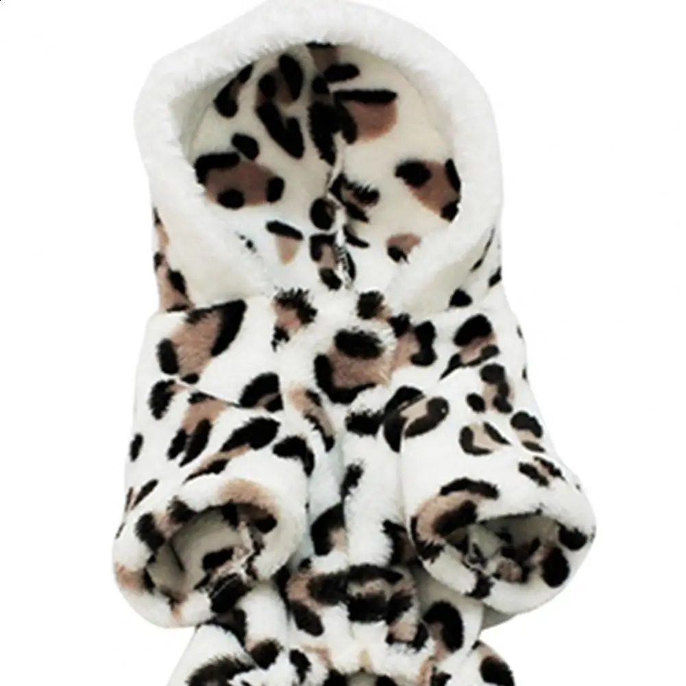 Dog Hoodie Hooded Flannel Winter Warm Leopard Printed Pet Puppy Clothes Jumpsuit Pajamas Outwear for Home 250806
