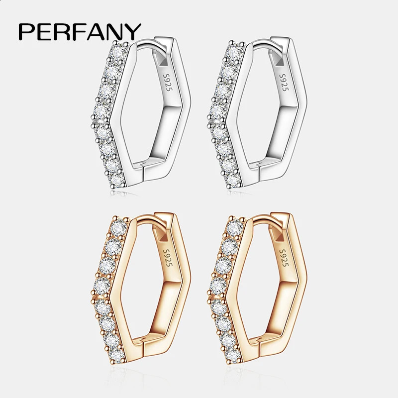 PERFANY All Hoop Earrings for Women S925 Pure Silver Hexagonal n Laboratory Diamond Fashion Jewelry 250812