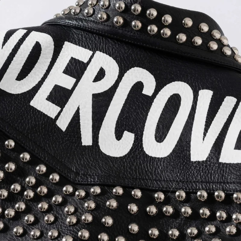 Black Cropped Leather Jacket Women 2025 Trend Punk Style Slim-fit Zipper Short Streetwear Printed Studded Motorcycle Jackets 250811