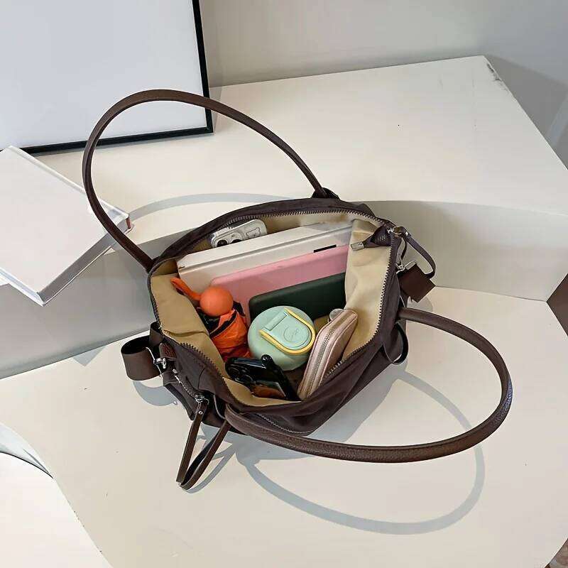 Vintage Nylon Women Large Capacity Waterproof Shoulder Bag Daily Commuting Handbag