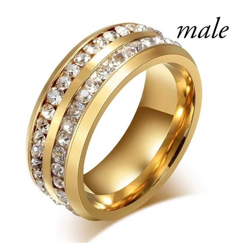 Fashion Couple Rings Women Marquis Cut Crystal CZ Ring Mens Two Rows CZ Stone Stainless Steel Ring Fashion Jewelry For Couples W250812