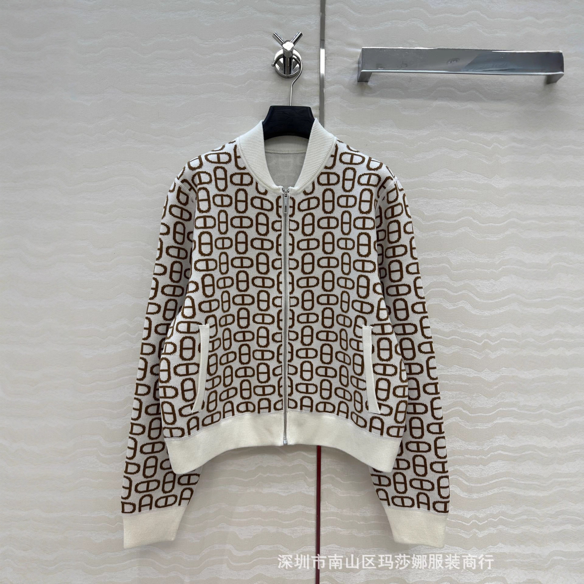 French Style Nanyou 25 Autumn Winter New Women's Fashion Pig Nose Jacquard Knitted Cardigan Wool Baseball Jacket Coat