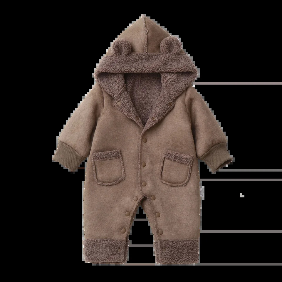 Autumn Winter born Baby Hooded Romper Thickened Fleece Warm 02Y Jumpsuits Windy breaker Infant Playsuit Jacket 250812