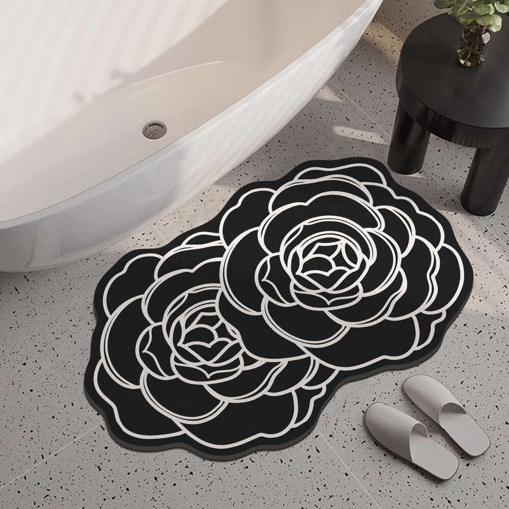 French Style Double Flower Bathroom Absorbent Shower Room Matte Quick-Dry Non-Slip Light Luxury High-End Toilet Foot Mat