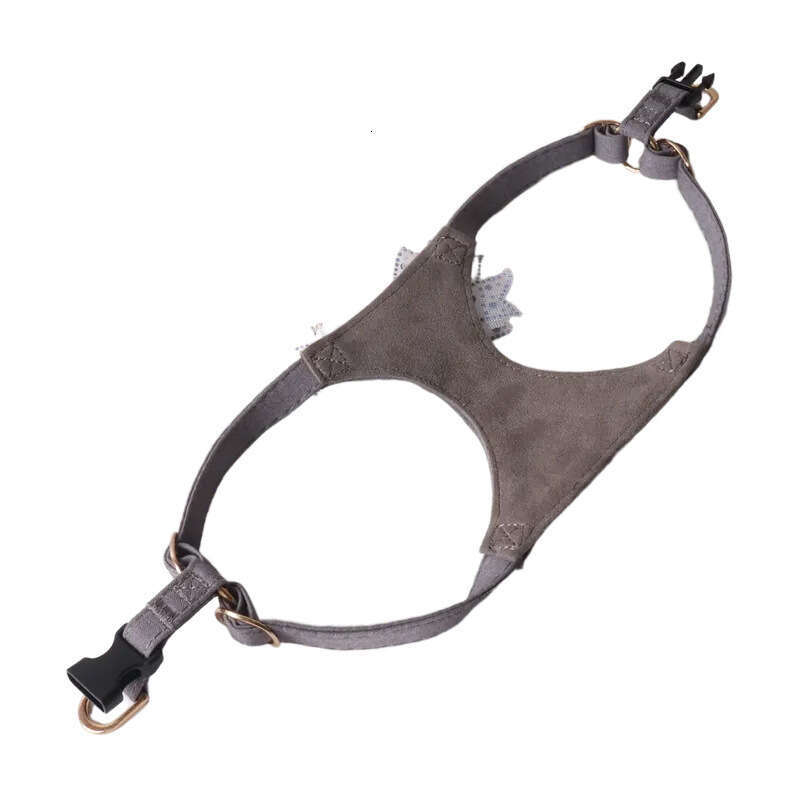 Jinjite New Gray Soft Denim Series Chest Harness Set Rhinestone Bowknot Vest Leash