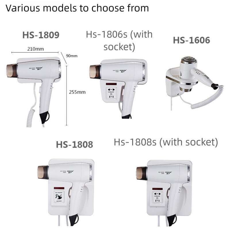 Hair Dryer For Home And Hotel Use Wall Mounted Three Adjustable Settings With Socket Constant Temperature Multi Functional