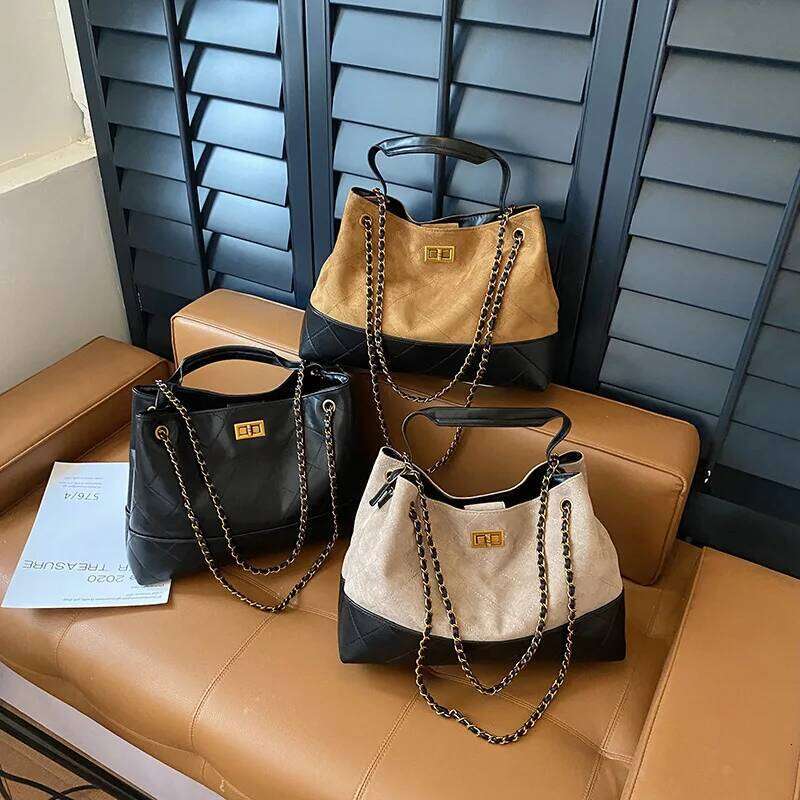 Hot Selling Women Colorblock Shoulder Bag Vintage Suede Leather Crossbody Purse With Chain Strap Trendy Underarm Bag Designer Bags