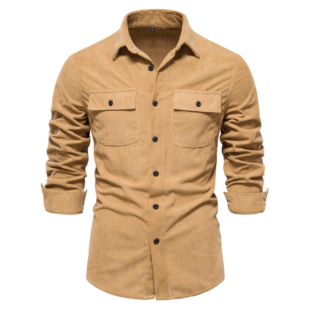 Trendy men's long-sleeved shirt, corduroy shirt men's fashionable slimming casual and versatile trendy men's styl European size: S-2XL