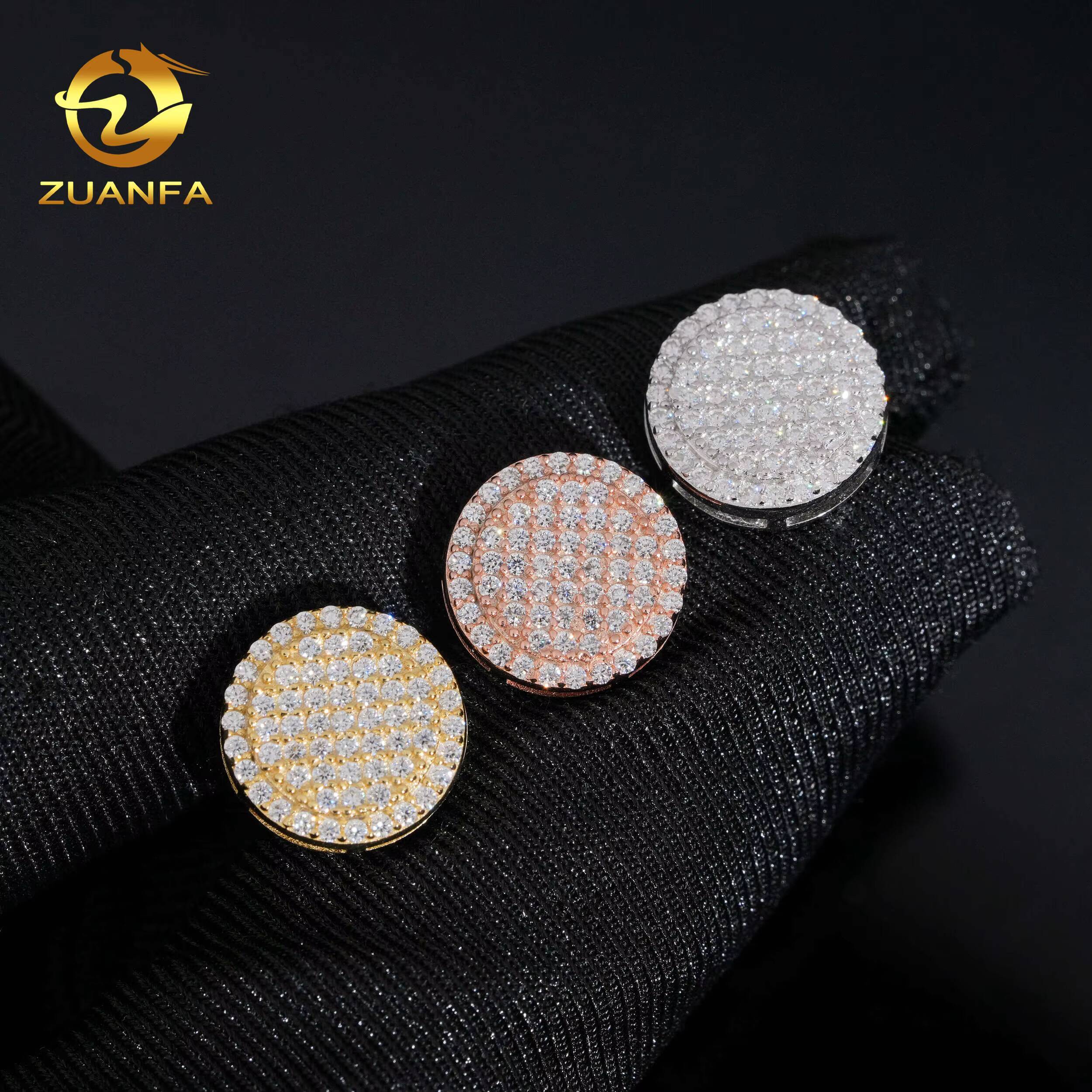 12mm Fashion Men's Round Stud Earrings Iced Out Hip Hop Jewelry 925 Silver VVS Moissanite Stud Earrings