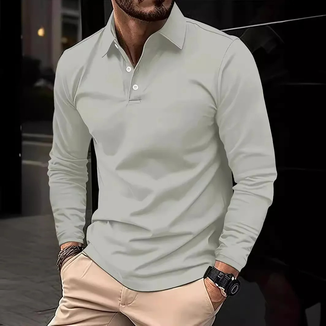 Classic mens simple solid color lapel POLO shirts Spring autumn business leisure outdoor travel friends party long sleeve tops 250811