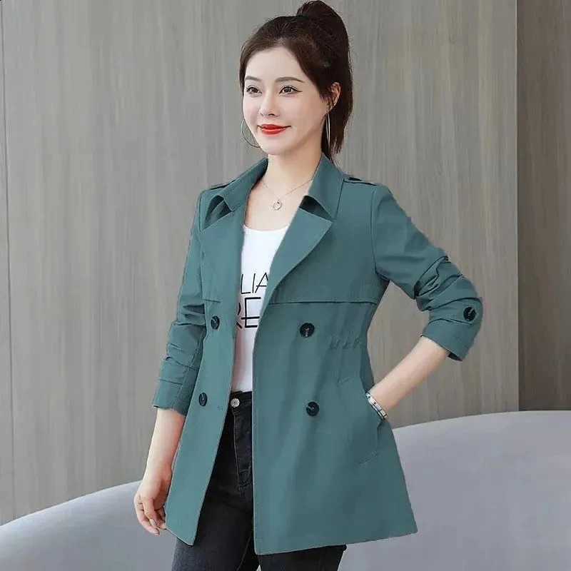 Womens Trench Coats Spring Autumn Jackets Lined Casual Coat Suit Collar Women Korean Fashion Jacket 2025 Slim Pink 250805