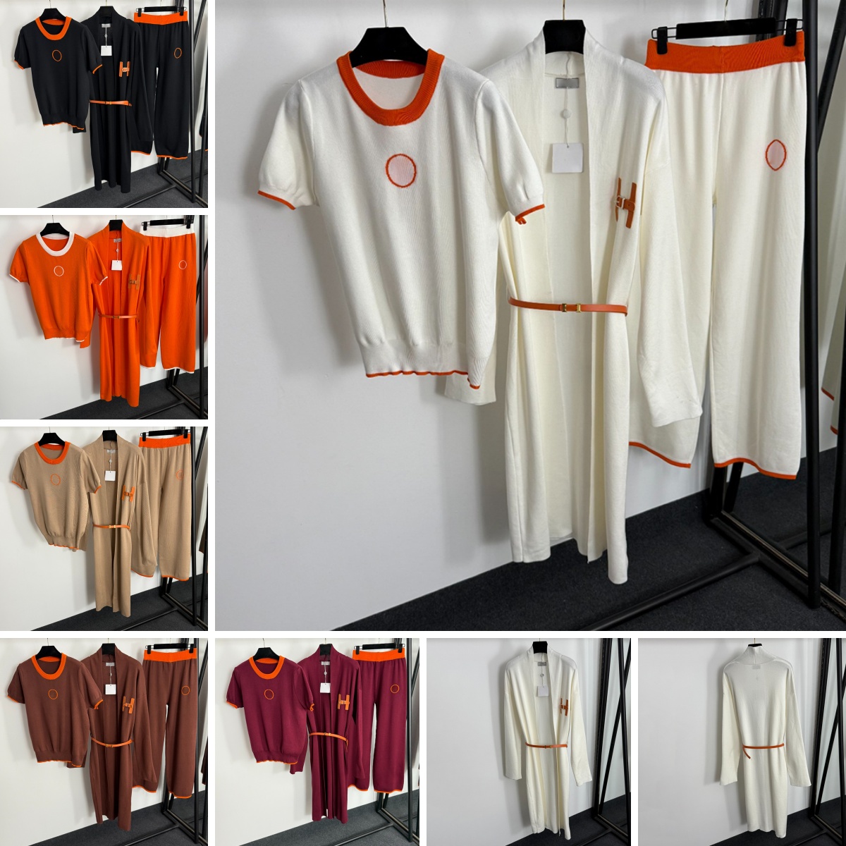 Luxury Knitted Tracksuits Women T Shirt Pants Letters Jacquard Sweaters Outfits Pullover Cardigan Jackets Pants Suit