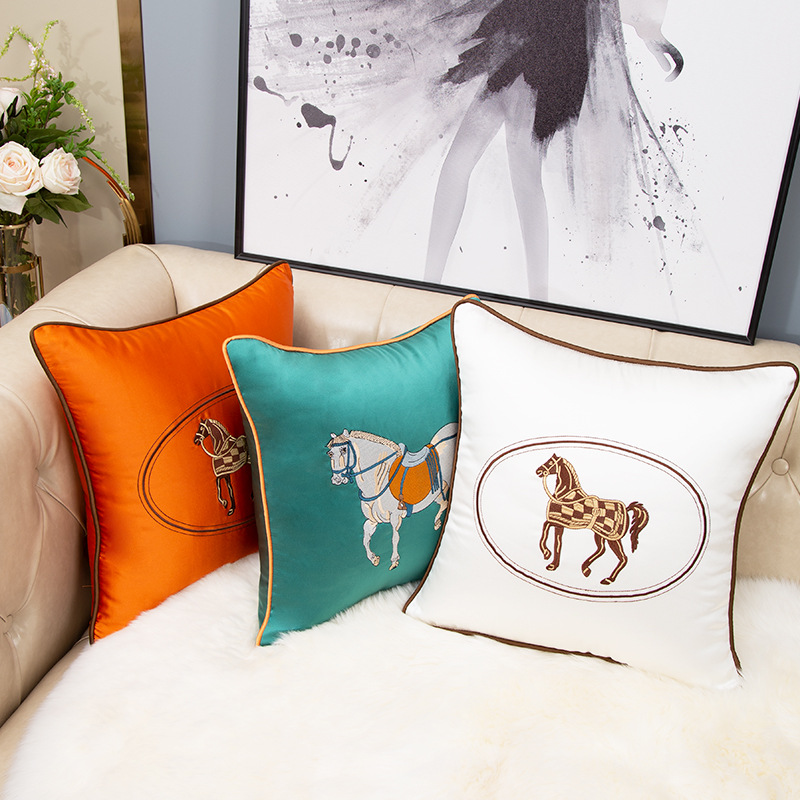 Luxury Pillow Case Embroidered square waist pillow living room bedside cushion pillow, Square Soft thick chenille Throw Bedside Back Pillow R250813