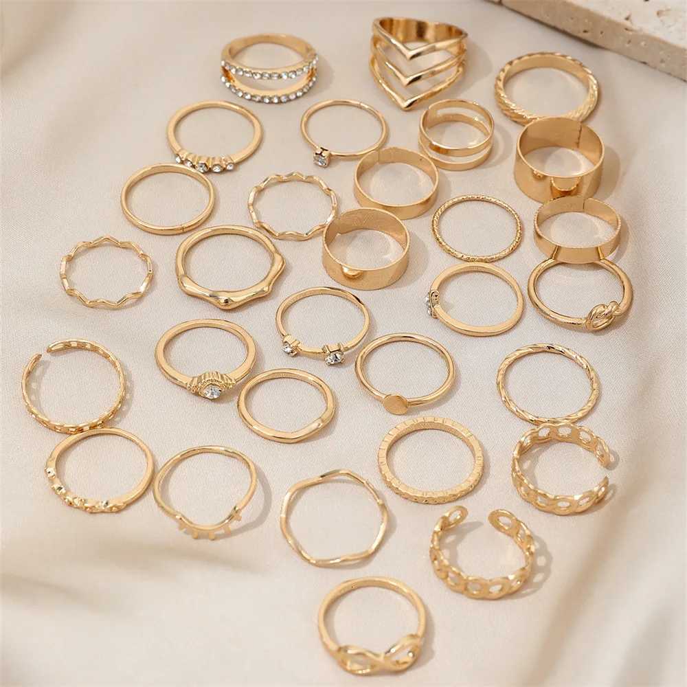 30Pcs Bohemian Geometric Knuckle Rings Set for Women Gold Silver Color Finger Rings Girls Fashion Party Jewelry Accessories W250812
