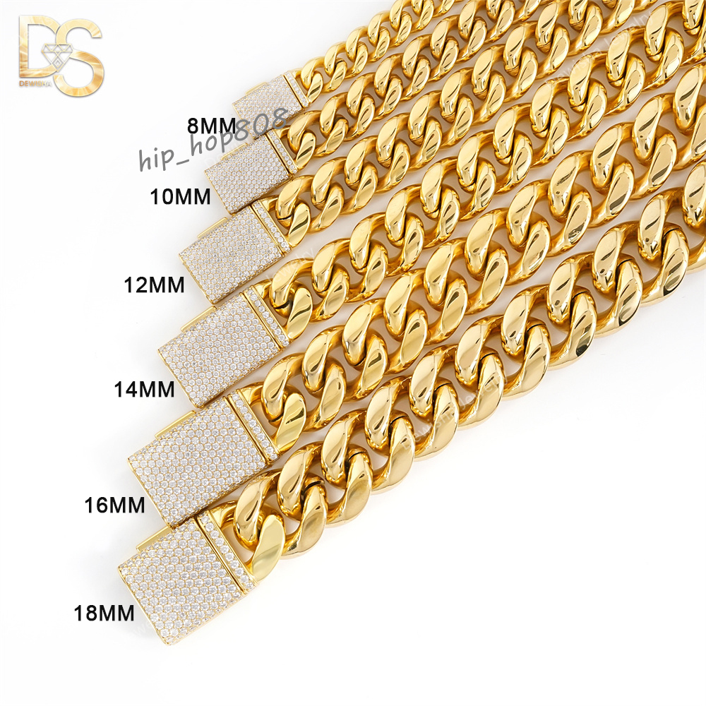 Cheap Price 14k Gold Plated Stainless Steel Cuban Link Chain Clasp Iced Out Diamond Miami Bracelet Necklace