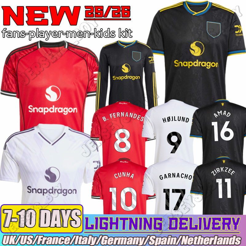 25 26 manchestes unted Soccer Jerseys #10 CUNHA AMAD B. FERNANDES GARNACHO MARTINEZ MOUNT DALOT Casemiro Fans Player version 2025 football shirt kids kit